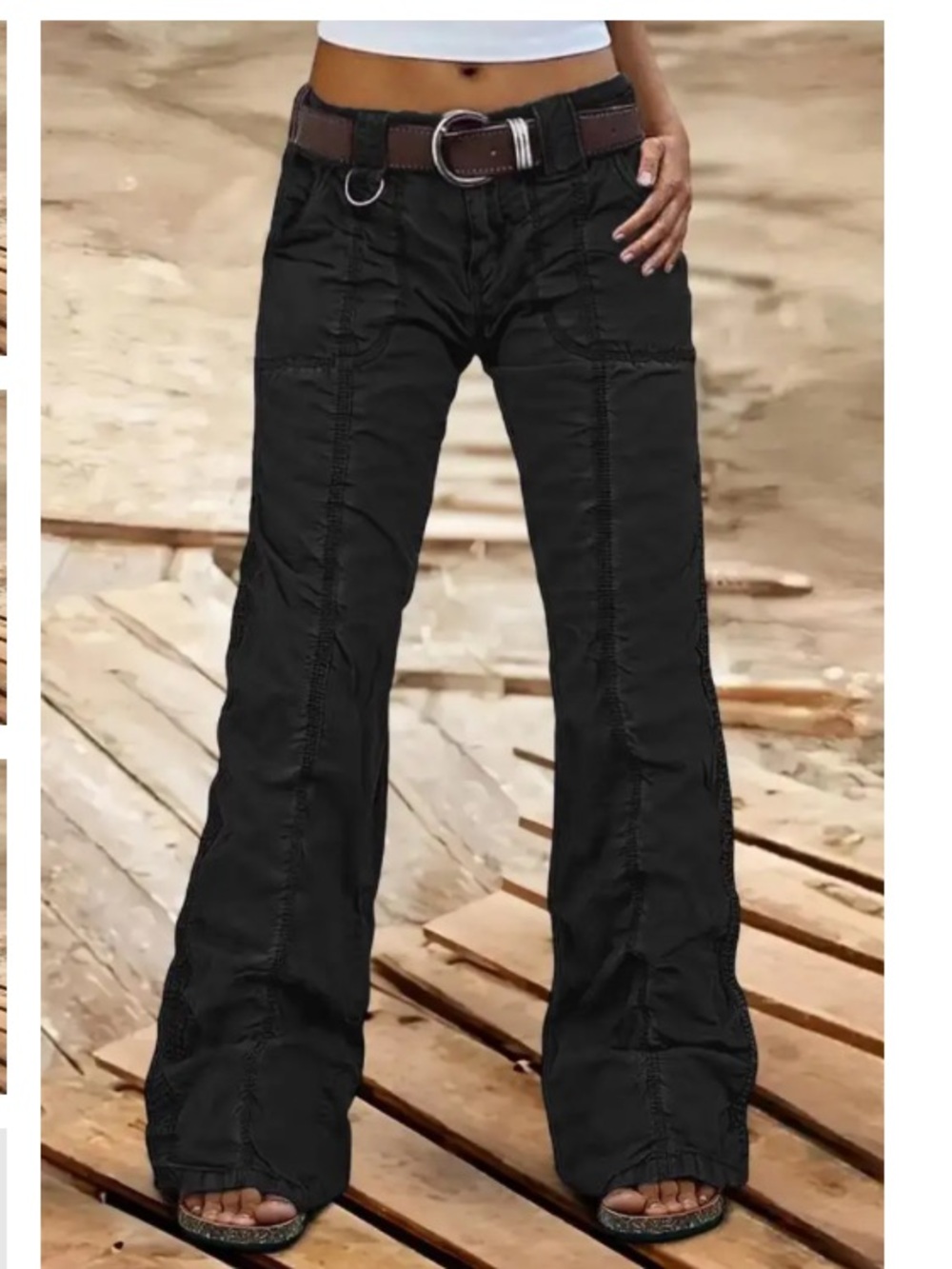 Flamingals Solid Stitch Detail Mid Rise Straight Leg Cargo Pants XS NWT